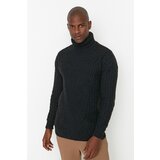 Trendyol Anrasit Men's Oversize Turtleneck Textured Paneled Knitwear Sweater Cene'.'