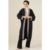 Bigdart 5865 Knitted Long Kimono with Embroidery - Black cene