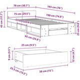 vidaXL Posteljni okvir s predalom dimljen hrast 75x190 cm inž. les | Shoptok.si