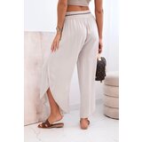 Kesi Włoski Women's viscose trousers with leg slit dark beige | shoptok.hr