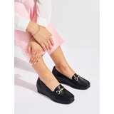 Shelvt Black women's wedge loafers with gold decoration | Shoptok.si