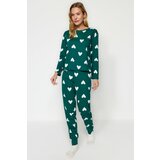 Trendyol Emerald Green 100% Cotton Heart Patterned T-shirt-Jogger Knitted Pajamas Set Cene