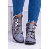 Boto Lu Boo Dark Grey Virginia Rock Star Boots Rivet Buckles Suede | Shoptok.si