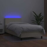  Box spring postelja z vzmetnico LED krem 100x200cm umetno usnje, (20725199) | Shoptok.si