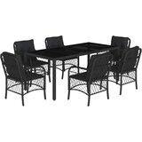  7-dijelni vrtni blagovaonski set s jastucima crni od poliratana Crna 190 cm table length | shoptok.hr