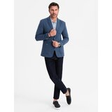 Ombre Men's SLIM knit jacket with subtle texture - dark blue Cene