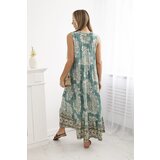 Kesi Women's printed viscose dress with a tie-down neckline - dark mint cene