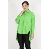 Şans Women's Green Plus Size Hidden Pat Front Oversized Buttoned Back Long Shirt Cene