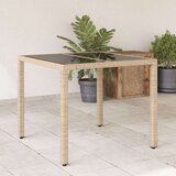 vidaXL Vrtni stol sa staklenom pločom bež 90x90x75 cm od poliratana | shoptok.hr