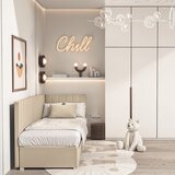 Ghado Bež kutni dječji krevet s prostorom za odlaganje s madracem 90x200 cm Snugi - | shoptok.hr