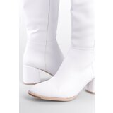 Capone Outfitters Oval Toe Side Zipper White Heeled Women's Boots | Shoptok.si