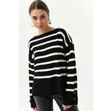 Lafaba Women's Black Bateau Neck Striped Knitwear Sweater cene