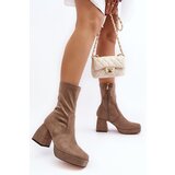 Boto Women's ankle boots with chunky heel and platform in dark beige Adelles | Shoptok.si