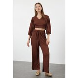 Trendyol Dark Brown Textured Fabric Relaxed/Comfortable Cut Flexible Knitted Bottom-Top Set cene