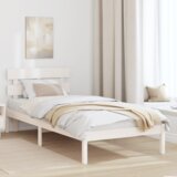  Posteljni okvir z vzglavjem bel 80x200 cm iz trdnega bora Cene