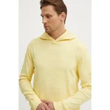 PepeJeans Bombažen pulover ABRAHAM moški, rumena barva, s kapuco, PM509438
