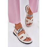VINCEZA Ladies Leather Sandals On Flat Heel Leopard | Shoptok.si