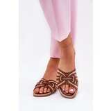 Boto Ladies Flat Slippers With Intertwined Straps Brown Acimine | Shoptok.si