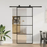 vidaXL drsna vrata z opremo črna 90x205 cm esg steklo