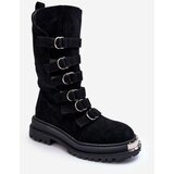 Kesi Leather boots with straps Workers black Elnatea Cene