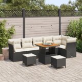 vidaXL 9 komada set vrtnih sofa s jastučićima Crni Poli Ratan Akacija | shoptok.hr