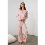 Trendyol Powder Star Printed Knitted Pajamas Set Cene