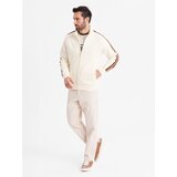 Ombre Men's sweatshirt with high collar and stripes - cream | ePonuda.com
