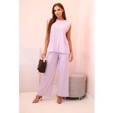 Kesi Włoski Women's set made of viscose with no sleeves and straight trousers light purple | Shoptok.si
