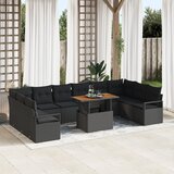 vidaXL 11-delni set vrtnih kavčev z blazinami črn poli ratan akacija | Shoptok.si