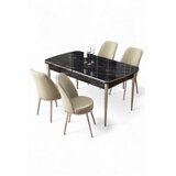 Hanah home Rasklopivi trpezarijski sto i stolice (5 delova) Nira Black Marble Chrome Cream | Eponuda.com