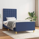 The Living Store Posteljni okvir z vzglavjem moder 100x200 cm blago - Posteljni Okvir Z Vzglavjem, (21531261) | Shoptok.si