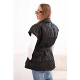 Kesi Włoski Women's quilted vest with a belt and wide collar black | shoptok.hr
