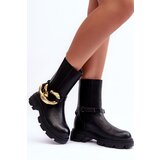 Boto Fashionable Leather Boots Ankle Boots with Chain Black Kambiz | ePonuda.com