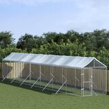 vidaXL Zunanja pasja ograda s streho srebrna 2x14x2,5m pocinkano jeklo | Shoptok.si