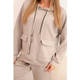 Kesi Włoski Set women's buttery hoodie and pants with a belt dark beige | Shoptok.si