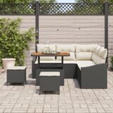 vidaXL 8 delni vrtni sofa set z blazinami črno poli ratan akacija | Shoptok.si