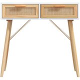 The Living Store Konzolni stol bijeli 80x30x75 cm od borovine i prirodnog ratana | shoptok.hr