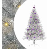 vidaXL Umjetna preddekorirana božićna jelka srebrna 150 cm PET | Shoptok.si