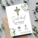  Vabilo za krst s križcem in cvetjem REK 02-05 | Shoptok.si