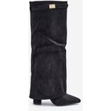 Boto FB2 Women's Eco Suede Boots With Rolled Shaft On Heel Black Bralise | shoptok.hr