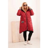 Kesi Włoski Women's Plus Size quilted jacket with a hood and sporty cuffs red | Shoptok.si