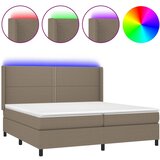  Krevet box spring s madracem LED smeđesivi 200x200 cm tkanina | shoptok.hr