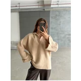 Laluvia Beige Sweater with Sleeve Placket