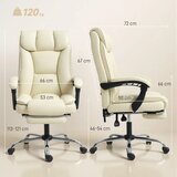  Ergonomska uredska stolica s osloncem za noge presvlaka od umjetne kože kotačići okretna metalna bež+crna | shoptok.hr