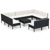  12-dijelna vrtna garnitura od poliratana s jastucima crna | shoptok.hr