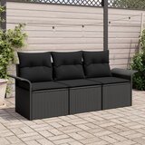 vidaXL 3-delni vrtni kavč set z blazinami črn poly ratan, (22093995) | Shoptok.si