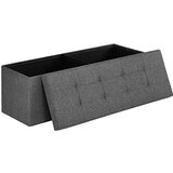Songmics Klop s shrambo, sedišče, shramba, zložljiva, max statična obremenitev 300 kg, s kovinsko pregradno mrežo, 120 L, 110 x 38 x 38 cm, imitacija lanu., (21389227) | Shoptok.si