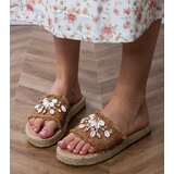 D/CEO Brown woven espadrille slides with walrus shells | Shoptok.si