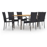 Poli 7-dijelni vrtni blagovaonski set od poliratana crni | shoptok.hr