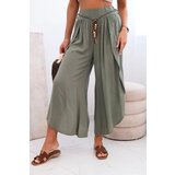 Kesi Włoski Women's viscose trousers with leg slit khaki | Shoptok.si